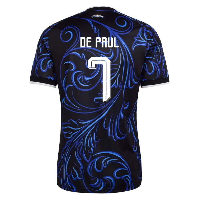 Danxen Hombre Camiseta Argentina Rodrigo De Paul #7 Negro Blanco Azul Cielo 2ª Equipación 26-28 La Camisa México