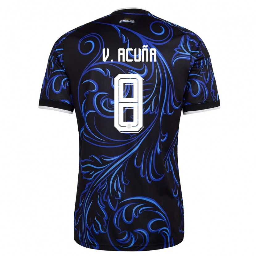Danxen Hombre Camiseta Argentina Valentino Acuña #8 Negro Blanco Azul Cielo 2ª Equipación 26-28 La Camisa México