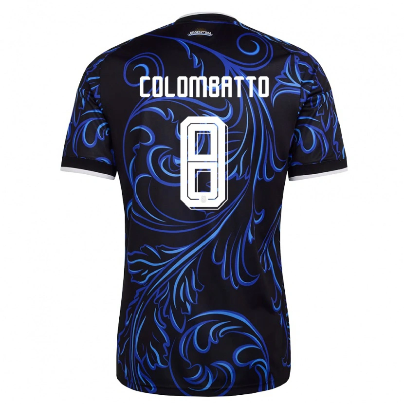 Danxen Hombre Camiseta Argentina Santiago Colombatto #8 Negro Blanco Azul Cielo 2ª Equipación 26-28 La Camisa México