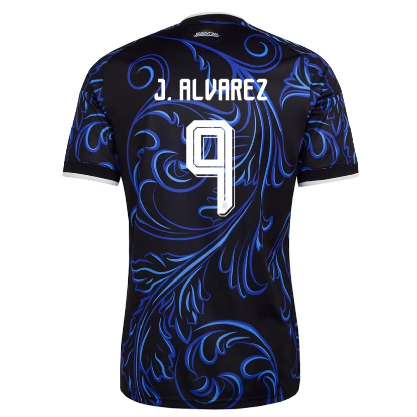 Danxen Hombre Camiseta Argentina Julián Alvarez #9 Negro Blanco Azul Cielo 2ª Equipación 26-28 La Camisa México