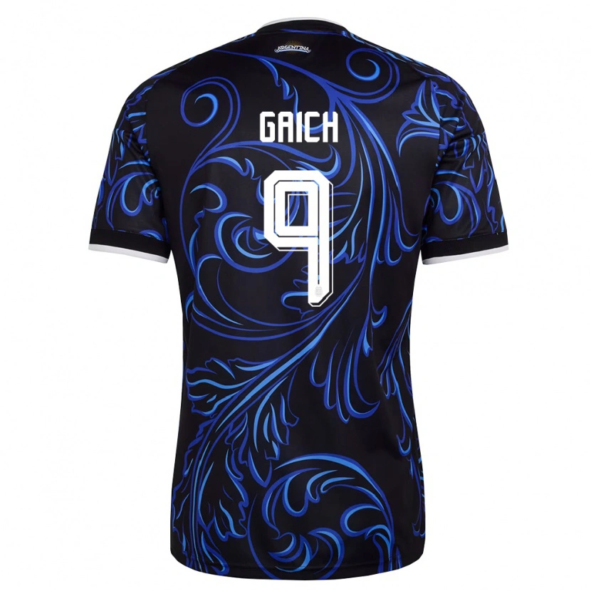 Danxen Hombre Camiseta Argentina Adolfo Gaich #9 Negro Blanco Azul Cielo 2ª Equipación 26-28 La Camisa México
