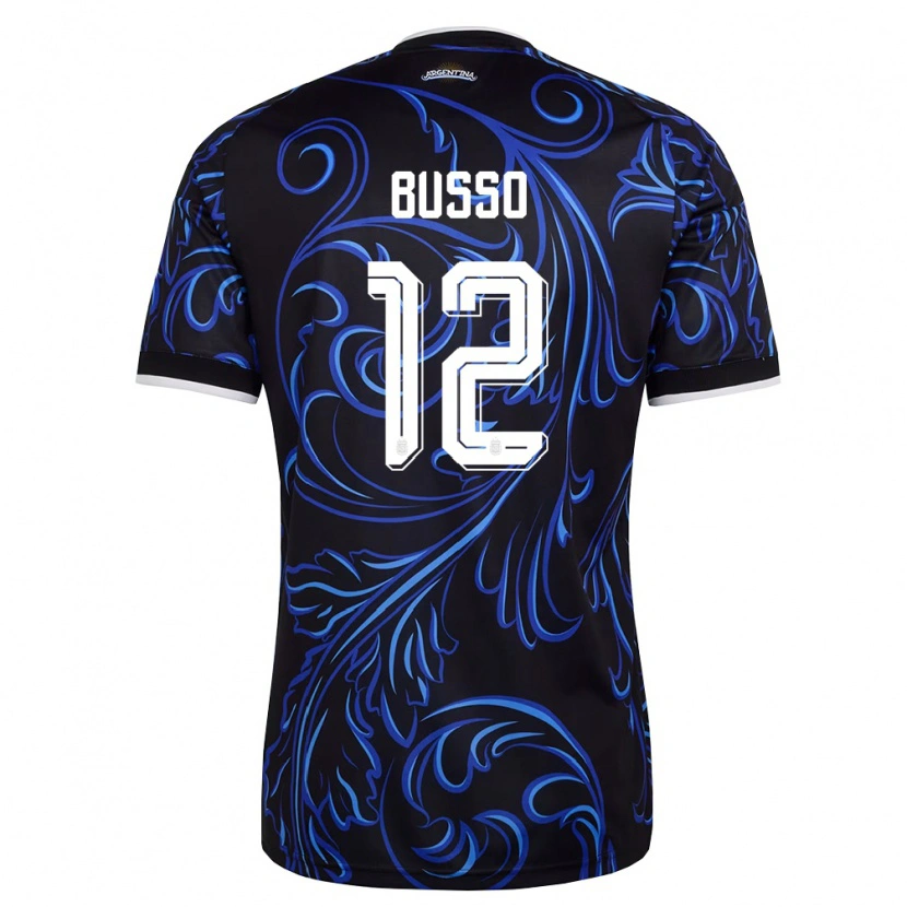Danxen Hombre Camiseta Argentina Álvaro Busso #12 Negro Blanco Azul Cielo 2ª Equipación 26-28 La Camisa México