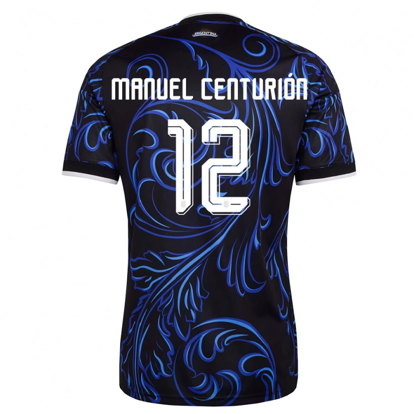 Danxen Hombre Camiseta Argentina Juan Manuel Centurión #12 Negro Blanco Azul Cielo 2ª Equipación 26-28 La Camisa México