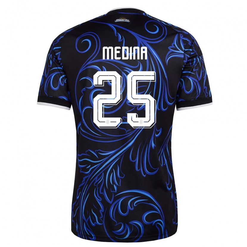 Danxen Hombre Camiseta Argentina Facundo Medina #25 Negro Blanco Azul Cielo 2ª Equipación 26-28 La Camisa México