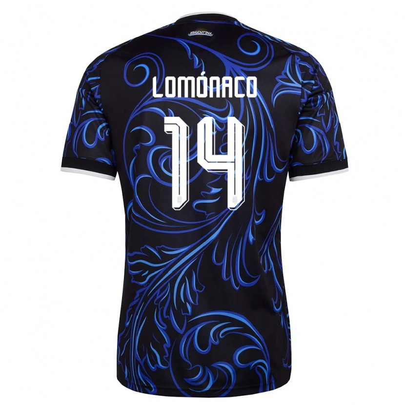 Danxen Hombre Camiseta Argentina Kevin Lomónaco #14 Negro Blanco Azul Cielo 2ª Equipación 26-28 La Camisa México