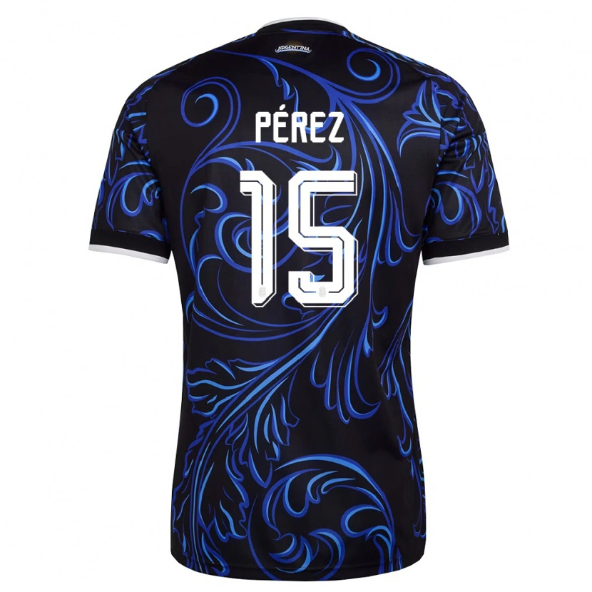 Danxen Hombre Camiseta Argentina Tomás Pérez #15 Negro Blanco Azul Cielo 2ª Equipación 26-28 La Camisa México