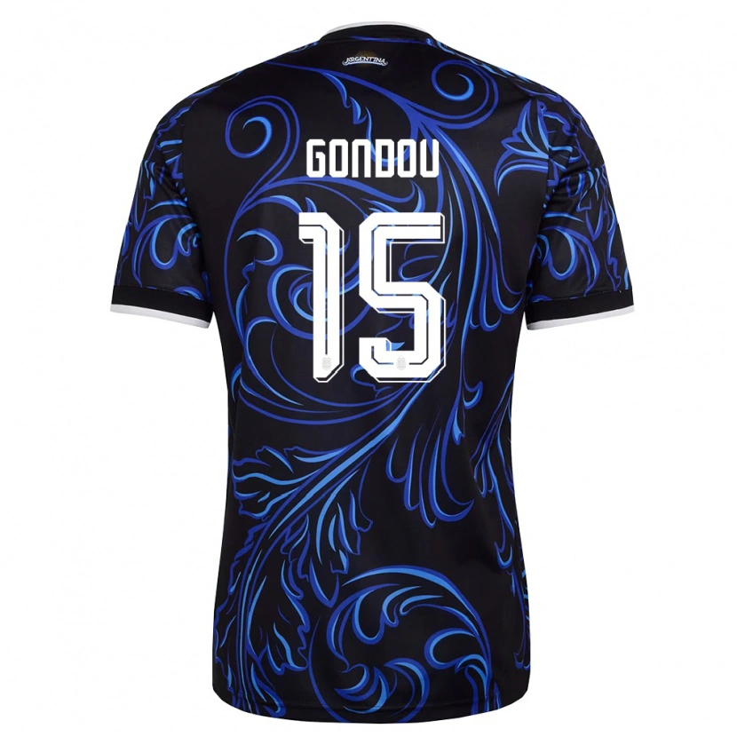 Danxen Hombre Camiseta Argentina Luciano Gondou #15 Negro Blanco Azul Cielo 2ª Equipación 26-28 La Camisa México