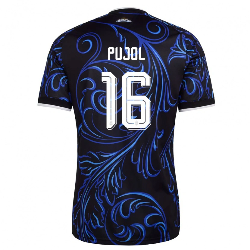 Danxen Hombre Camiseta Argentina Felipe Pujol #16 Negro Blanco Azul Cielo 2ª Equipación 26-28 La Camisa México
