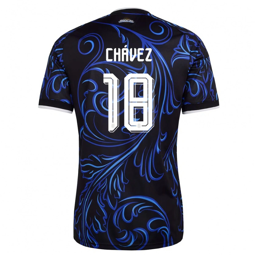 Danxen Hombre Camiseta Argentina Gabriela Chavez #18 Negro Blanco Azul Cielo 2ª Equipación 26-28 La Camisa México