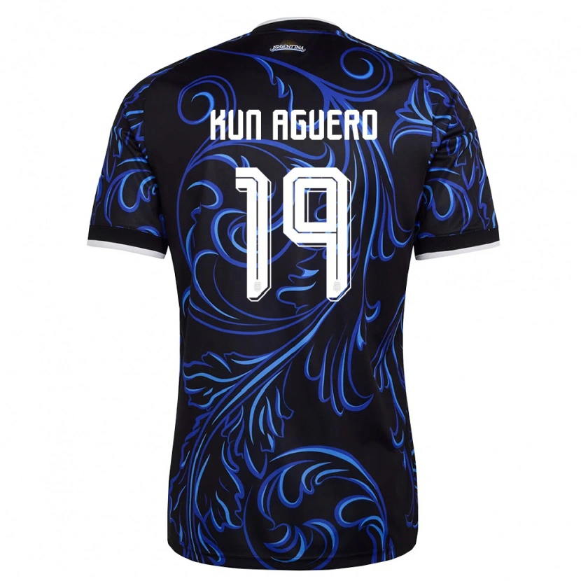 Danxen Hombre Camiseta Argentina Sergio Aguero #19 Negro Blanco Azul Cielo 2ª Equipación 26-28 La Camisa México