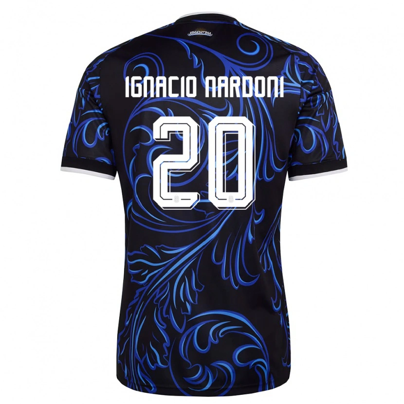 Danxen Hombre Camiseta Argentina Juan Ignacio Nardoni #20 Negro Blanco Azul Cielo 2ª Equipación 26-28 La Camisa México