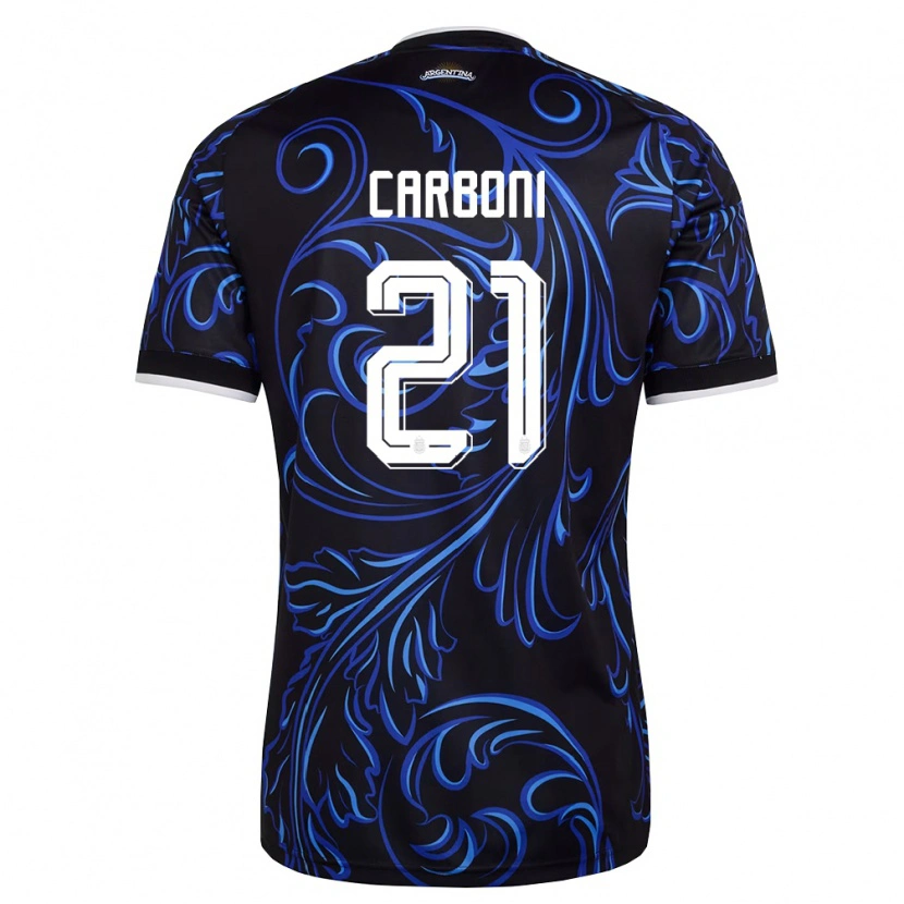 Danxen Hombre Camiseta Argentina Valentin Carboni #21 Negro Blanco Azul Cielo 2ª Equipación 26-28 La Camisa México