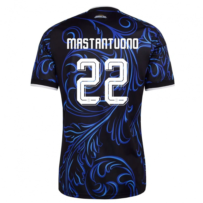 Danxen Hombre Camiseta Argentina Franco Mastantuono #22 Negro Blanco Azul Cielo 2ª Equipación 26-28 La Camisa México