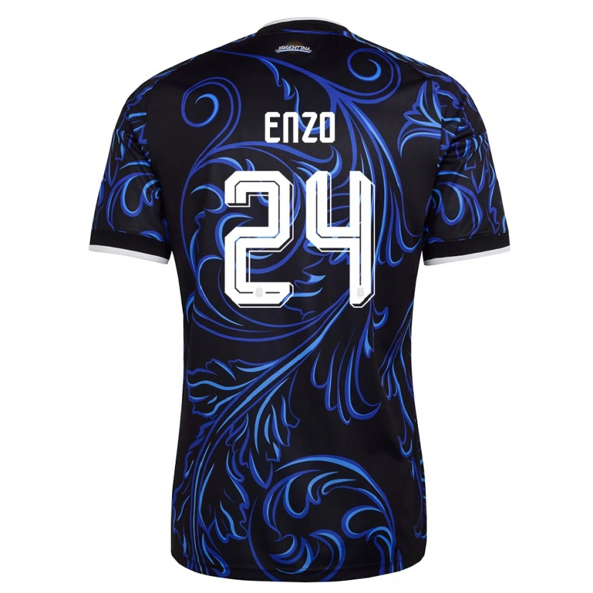 Danxen Hombre Camiseta Argentina Enzo Fernández #24 Negro Blanco Azul Cielo 2ª Equipación 26-28 La Camisa México