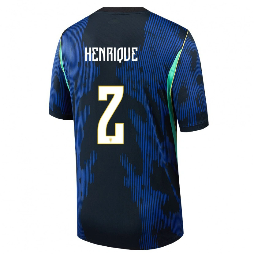 Danxen Hombre Camiseta Brasil Henrique #2 Azul Amarillo Marino 2ª Equipación 26-28 La Camisa México