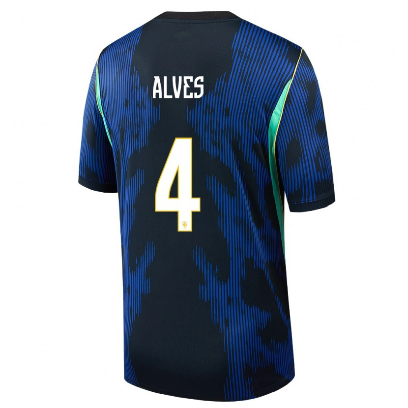 Danxen Hombre Camiseta Brasil Bruno Alves #4 Azul Amarillo Marino 2ª Equipación 26-28 La Camisa México