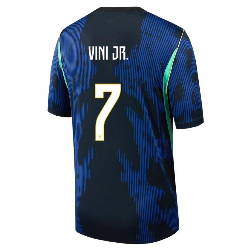 Danxen Hombre Camiseta Brasil Vinicius Junior #7 Azul Amarillo Marino 2ª Equipación 26-28 La Camisa México