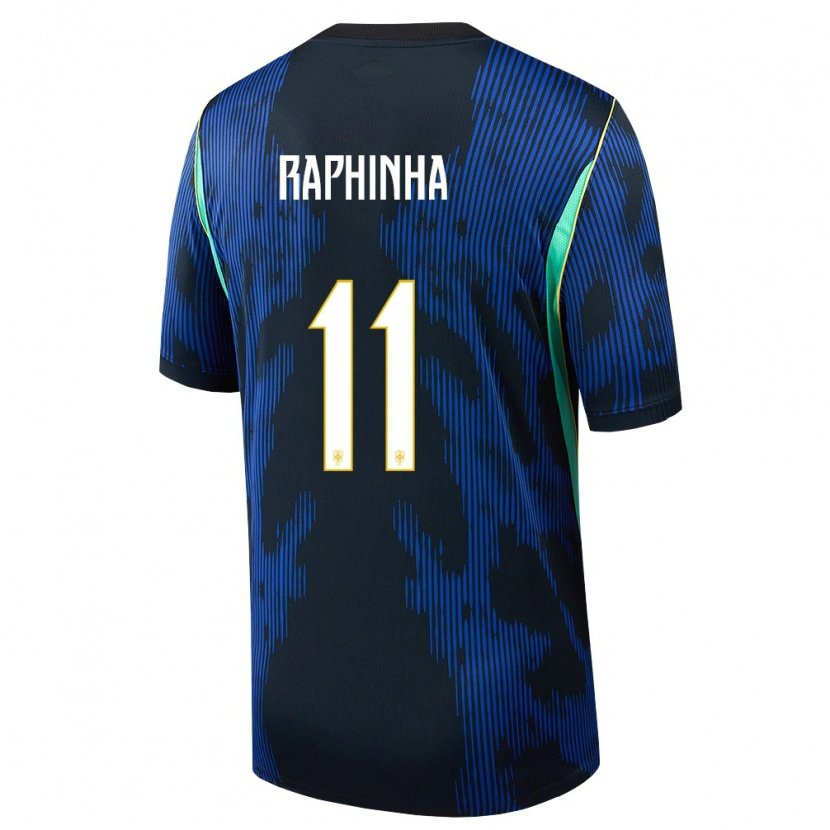 Danxen Hombre Camiseta Brasil Raphinha #11 Azul Amarillo Marino 2ª Equipación 26-28 La Camisa México