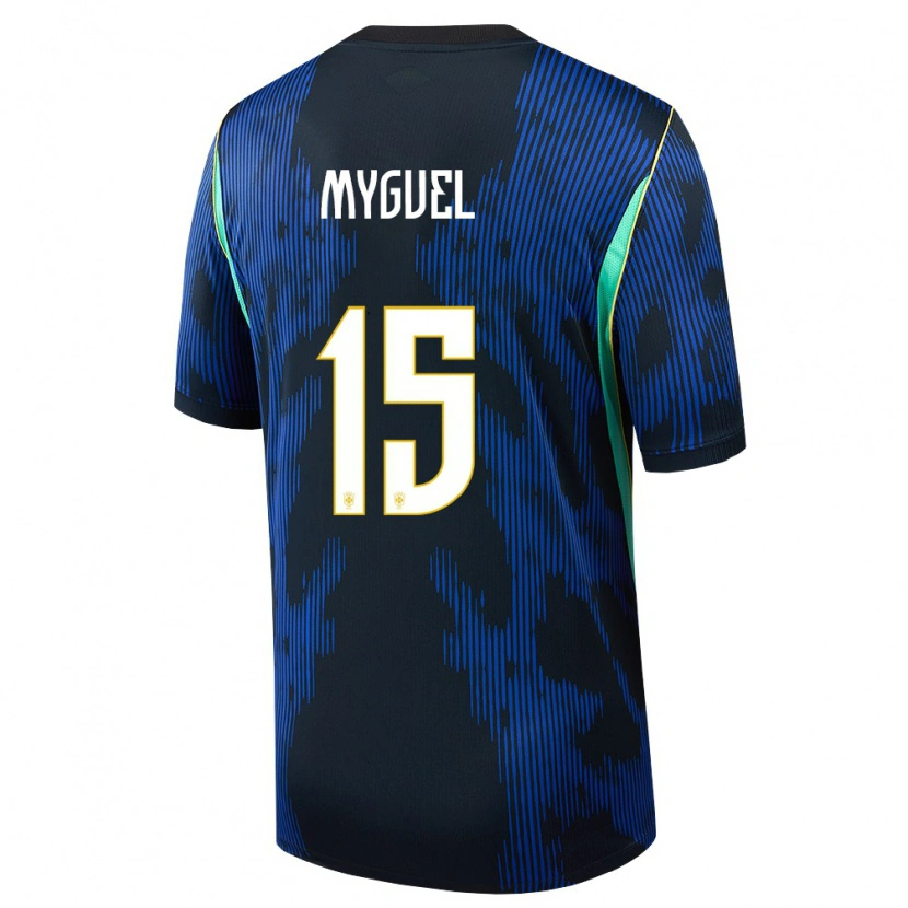 Danxen Hombre Camiseta Brasil Myguel #15 Azul Amarillo Marino 2ª Equipación 26-28 La Camisa México