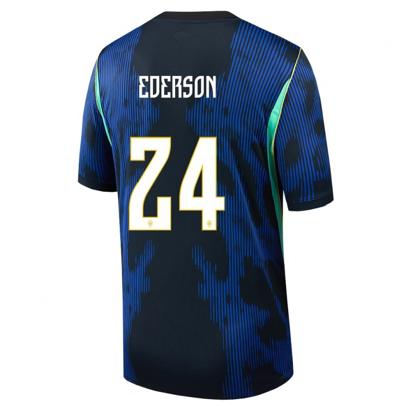 Danxen Hombre Camiseta Brasil Ederson #24 Azul Amarillo Marino 2ª Equipación 26-28 La Camisa México