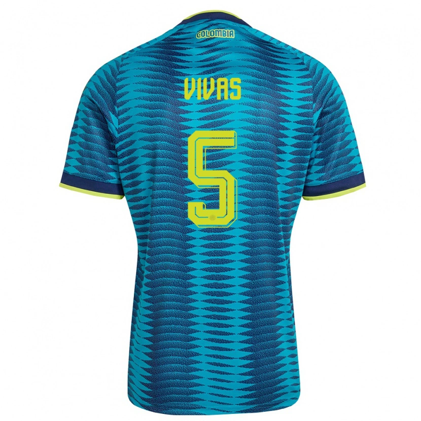 Danxen Hombre Camiseta Colombia Weimar Vivas #5 Azul Amarillo Marino 2ª Equipación 26-28 La Camisa México