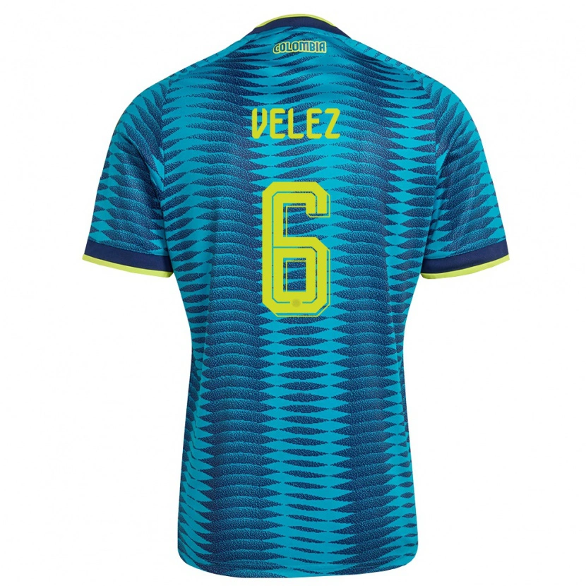 Danxen Hombre Camiseta Colombia Jhon Vélez #6 Azul Amarillo Marino 2ª Equipación 26-28 La Camisa México