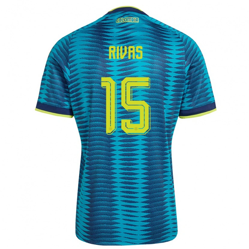 Danxen Hombre Camiseta Colombia Jhojan Rivas #15 Azul Amarillo Marino 2ª Equipación 26-28 La Camisa México