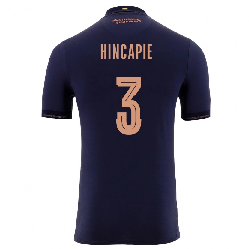 Danxen Hombre Camiseta Ecuador Piero Hincapié #3 Marino Oro 2ª Equipación 26-28 La Camisa México