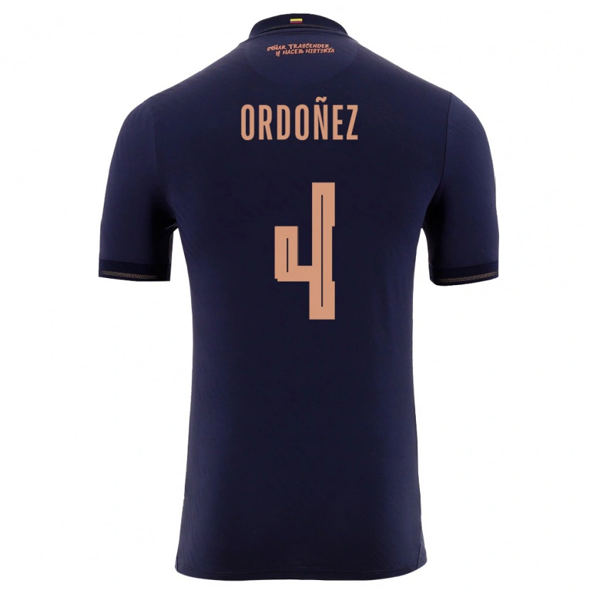 Danxen Hombre Camiseta Ecuador Joel Ordóñez #4 Marino Oro 2ª Equipación 26-28 La Camisa México