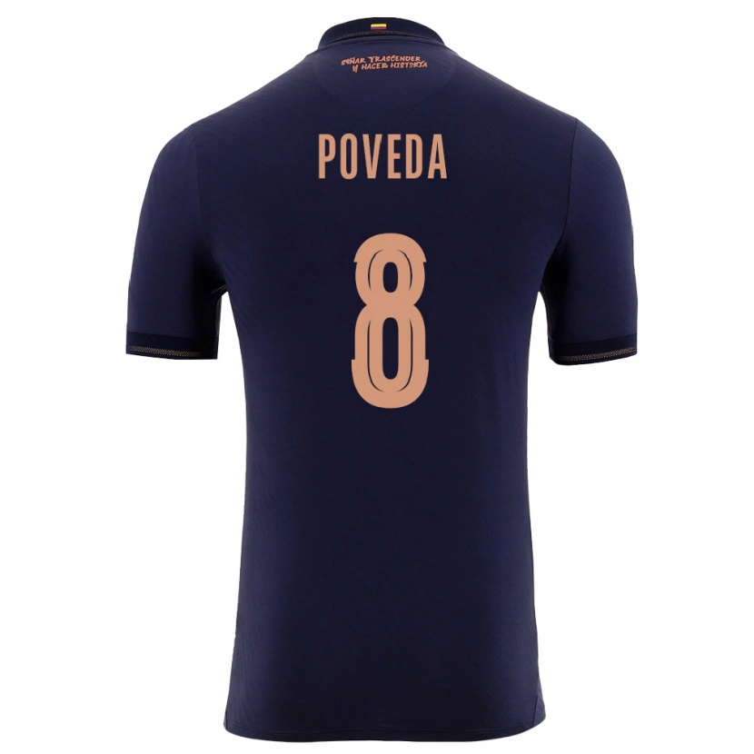 Danxen Hombre Camiseta Ecuador Kennet Poveda #8 Marino Oro 2ª Equipación 26-28 La Camisa México