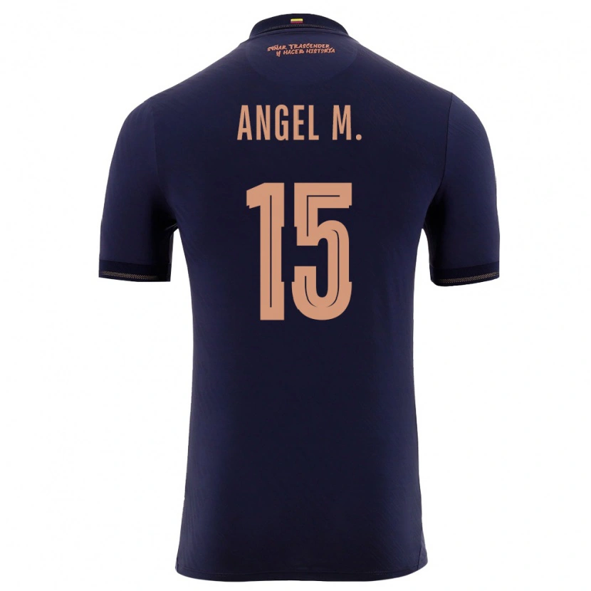 Danxen Hombre Camiseta Ecuador Angel Mena #15 Marino Oro 2ª Equipación 26-28 La Camisa México