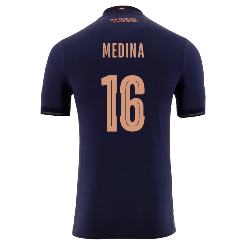 Danxen Hombre Camiseta Ecuador Jefferson Medina #16 Marino Oro 2ª Equipación 26-28 La Camisa México