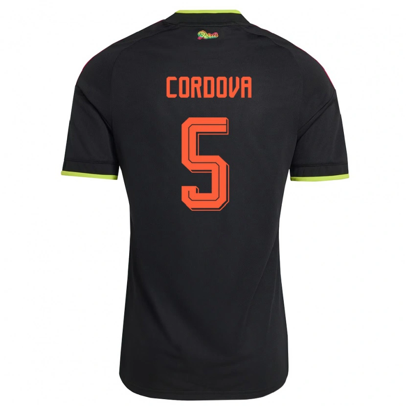 Danxen Hombre Camiseta Perú Bryan Córdova #5 Negro Amarillo Rosa 2ª Equipación 26-28 La Camisa México