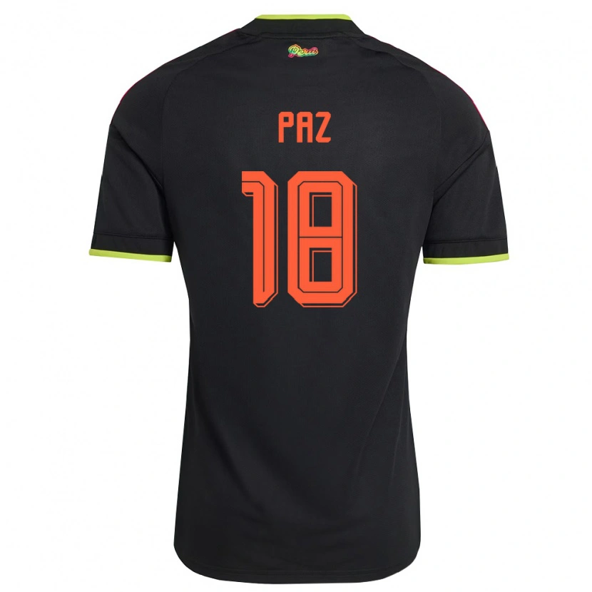 Danxen Hombre Camiseta Perú Braidy Paz #18 Negro Amarillo Rosa 2ª Equipación 26-28 La Camisa México