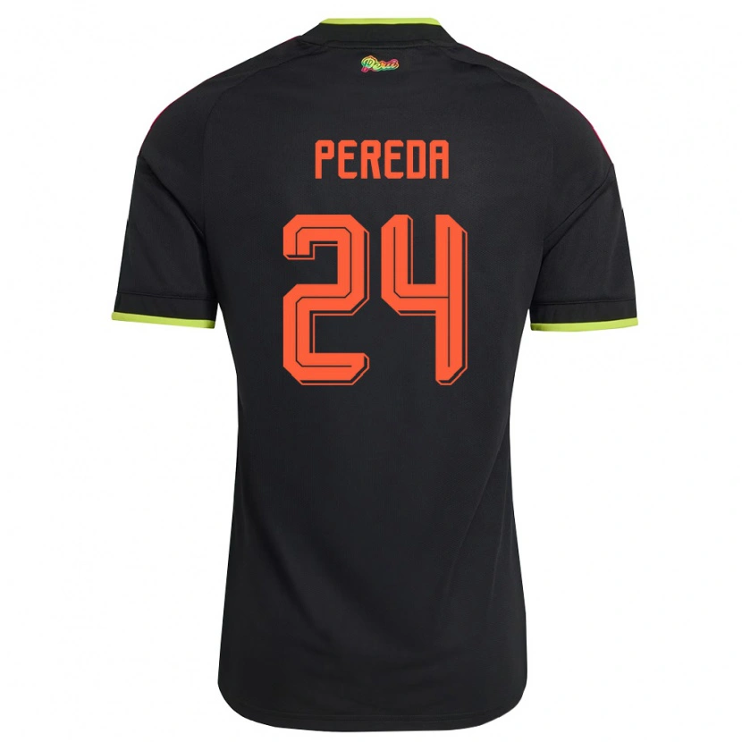Danxen Hombre Camiseta Perú Samuel Pereda #24 Negro Amarillo Rosa 2ª Equipación 26-28 La Camisa México