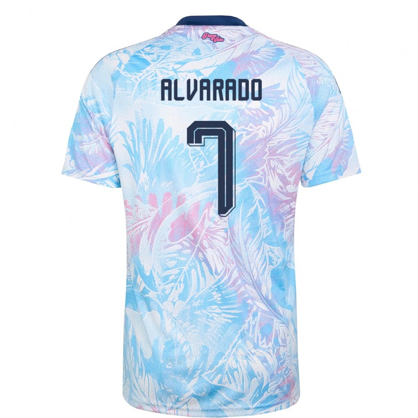 Danxen Hombre Camiseta Costa Rica Bryan Alvarado #7 Azul Cielo Marino Rosa 2ª Equipación 26-28 La Camisa México