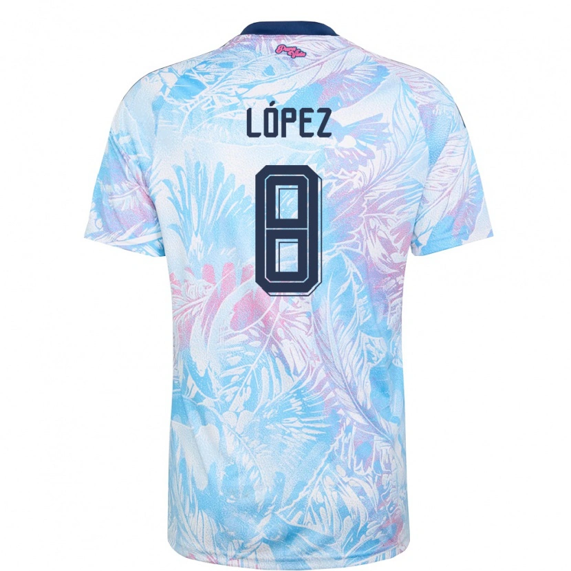 Danxen Hombre Camiseta Costa Rica Ismael López #8 Azul Cielo Marino Rosa 2ª Equipación 26-28 La Camisa México