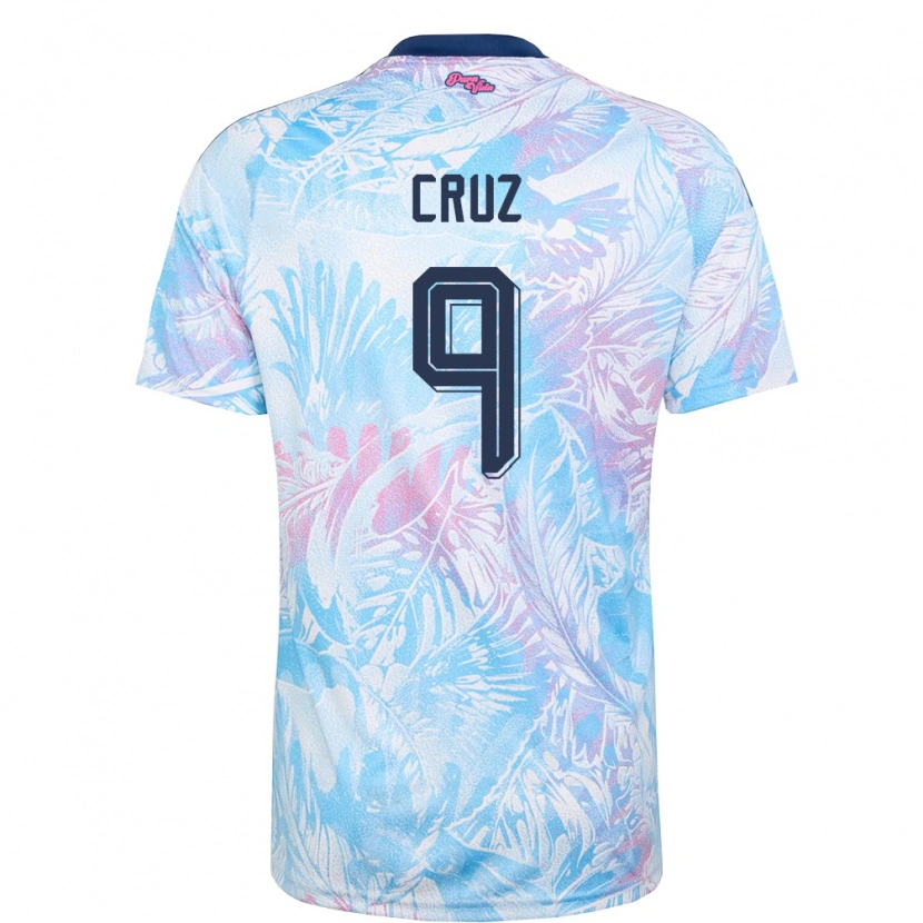 Danxen Hombre Camiseta Costa Rica Esteban Cruz #9 Azul Cielo Marino Rosa 2ª Equipación 26-28 La Camisa México