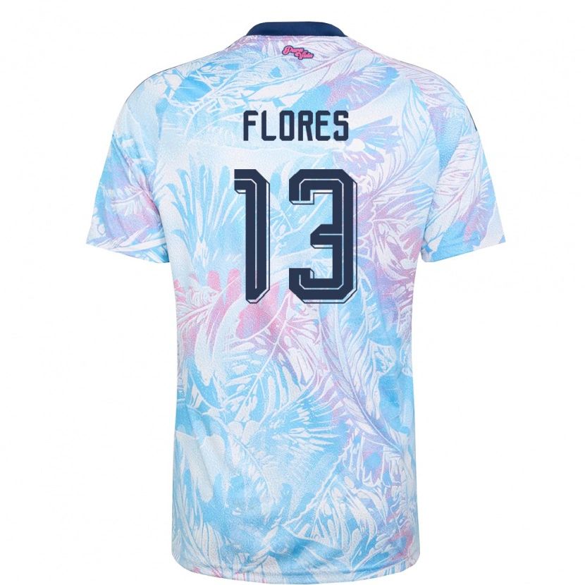 Danxen Hombre Camiseta Costa Rica Caleb Flores #13 Azul Cielo Marino Rosa 2ª Equipación 26-28 La Camisa México