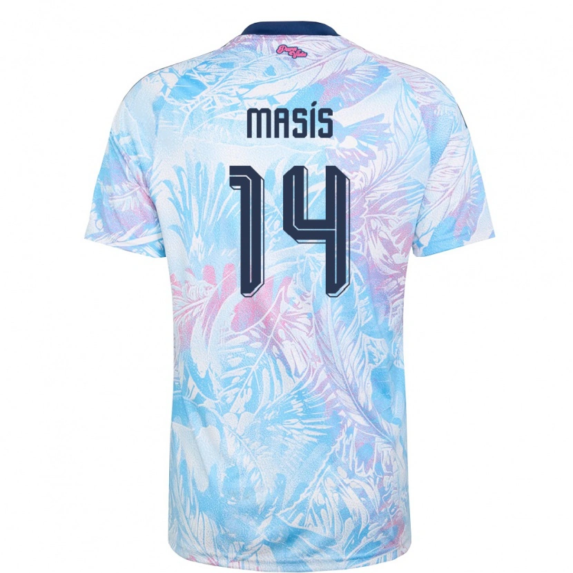 Danxen Hombre Camiseta Costa Rica Dylan Masís #14 Azul Cielo Marino Rosa 2ª Equipación 26-28 La Camisa México