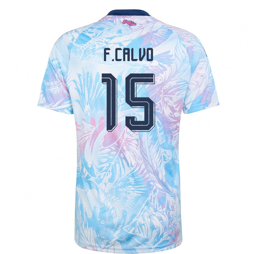 Danxen Hombre Camiseta Costa Rica Francisco Calvo #15 Azul Cielo Marino Rosa 2ª Equipación 26-28 La Camisa México