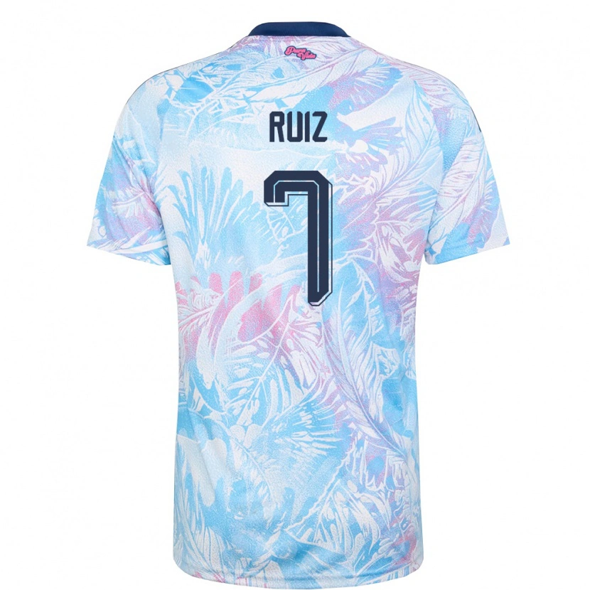 Danxen Hombre Camiseta Costa Rica John Ruiz #7 Azul Cielo Marino Rosa 2ª Equipación 26-28 La Camisa México