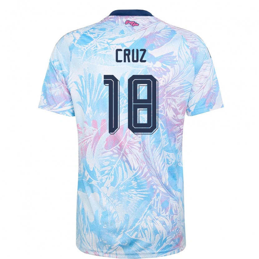 Danxen Hombre Camiseta Costa Rica Aaron Cruz #18 Azul Cielo Marino Rosa 2ª Equipación 26-28 La Camisa México