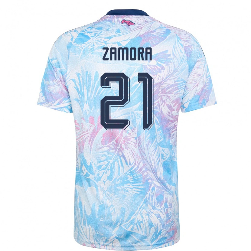 Danxen Hombre Camiseta Costa Rica Álvaro Zamora #21 Azul Cielo Marino Rosa 2ª Equipación 26-28 La Camisa México