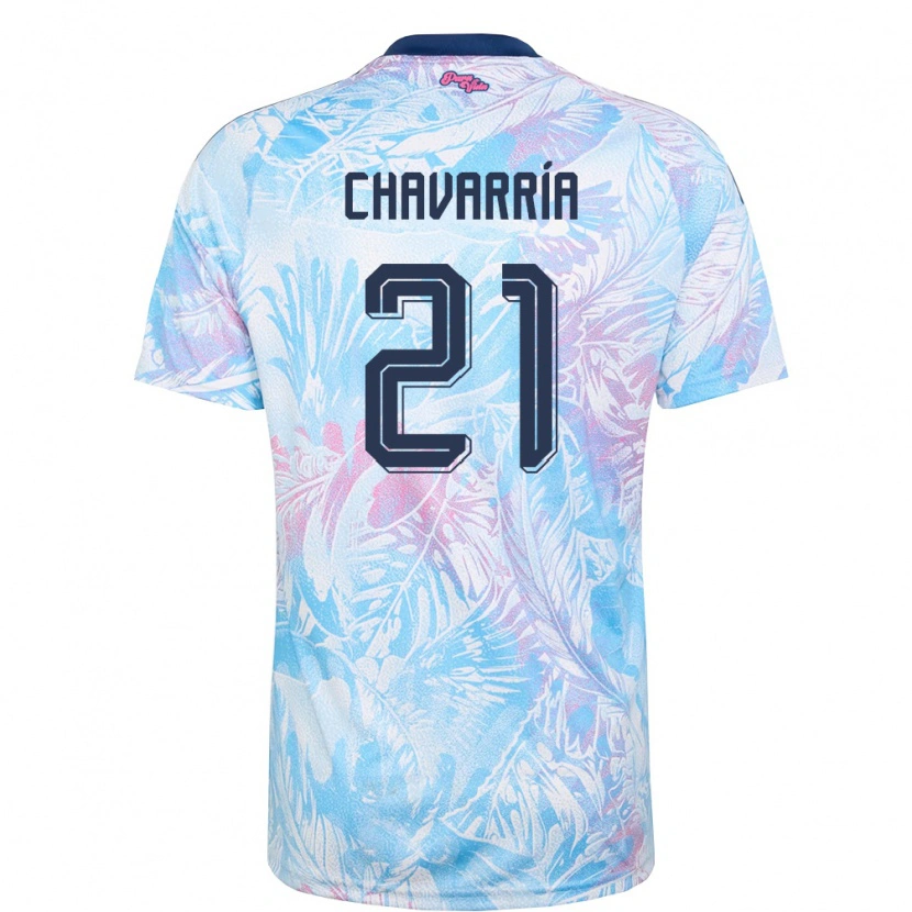 Danxen Hombre Camiseta Costa Rica Saúl Chavarría #21 Azul Cielo Marino Rosa 2ª Equipación 26-28 La Camisa México