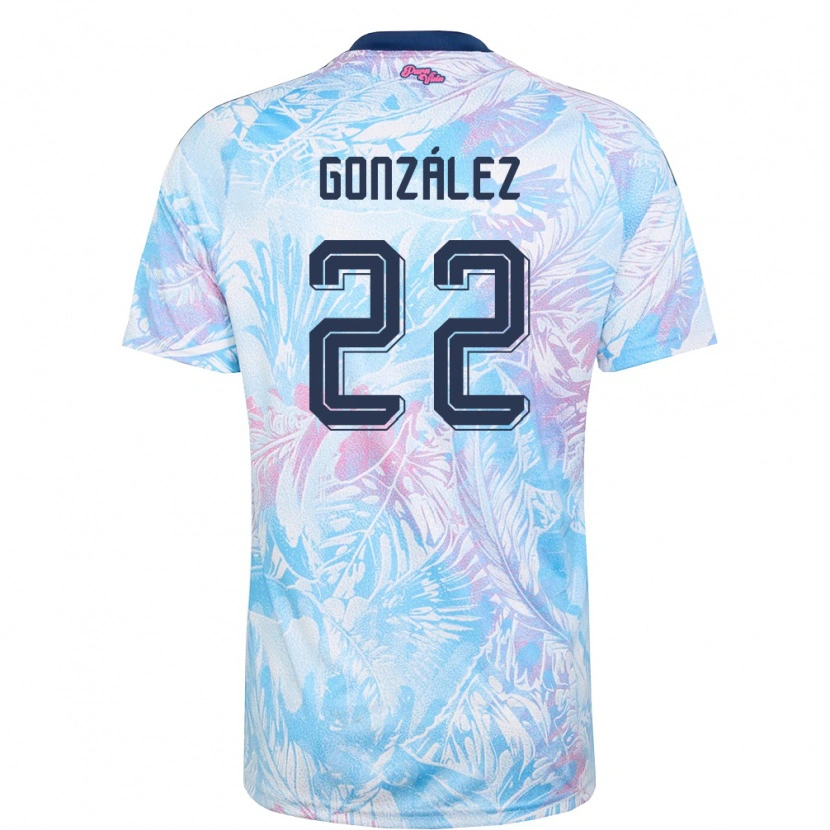 Danxen Hombre Camiseta Costa Rica Kenneth González #22 Azul Cielo Marino Rosa 2ª Equipación 26-28 La Camisa México