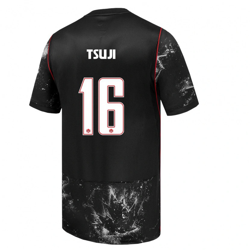 Danxen Hombre Camiseta Canadá Yuma Tsuji #16 Negro Blanco Rojo 2ª Equipación 26-28 La Camisa México