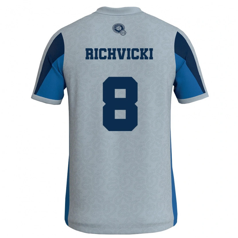 Danxen Hombre Camiseta El Salvador Gabriel Richvicki #8 Blanco Azul Cielo 2ª Equipación 26-28 La Camisa México