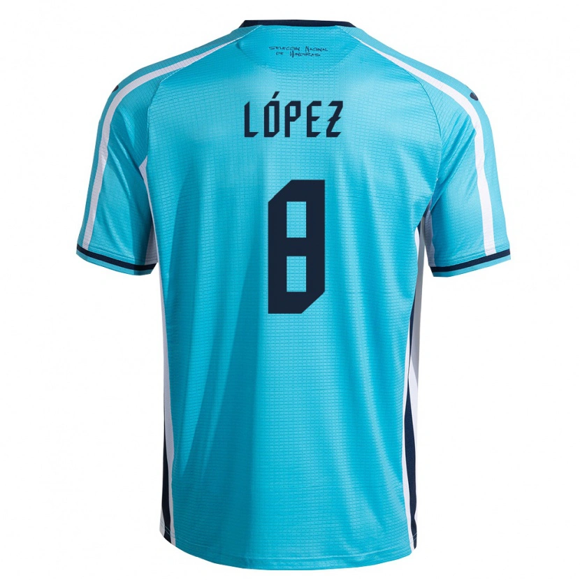 Danxen Hombre Camiseta Honduras Babington López #8 Azul Cielo Marino 2ª Equipación 26-28 La Camisa México