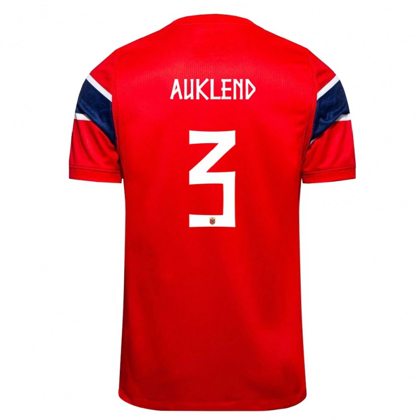Danxen Mujer Camiseta Noruega Vetle Auklend #3 Rojo Marino Blanco 1ª Equipación 26-28 La Camisa México